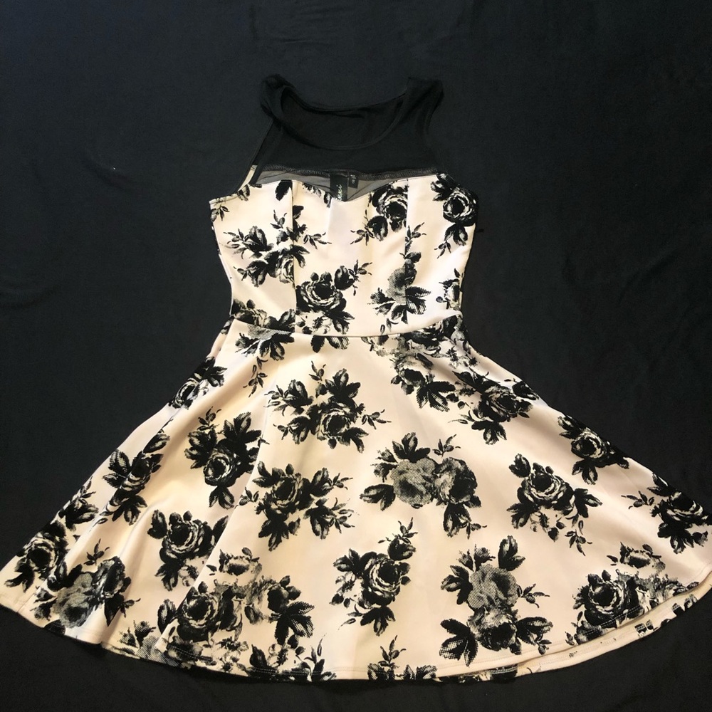 Pink dress with black velvet flowers